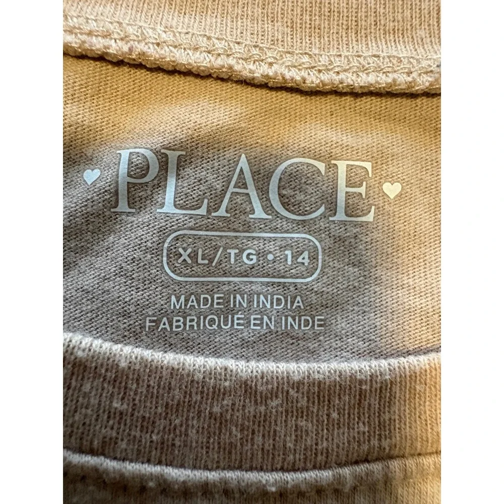 (A4) The Childrens Place Girls XL 14 Dream Lead Achieve Believe Graphic Tee Tan